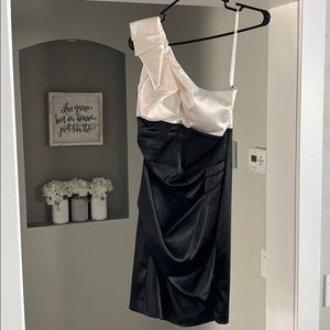 Black and off white one shoulder dress